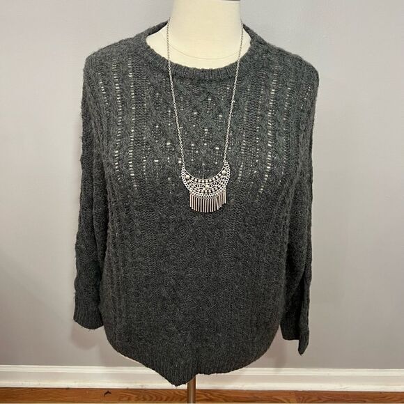 NWT Nordstrom Cali Be Charcoal Gray Cable Knit Crew Neck Sweater - XL/1X - Picture 5 of 12